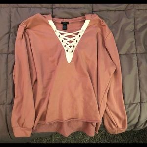 Rue21 mauve cropped hoodie with lace up v neck